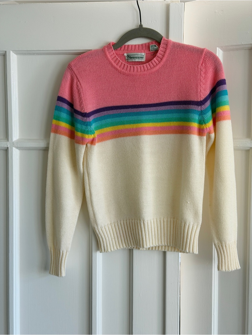 Vintage Pink & Cream Rainbow Stripe Crew Sweater